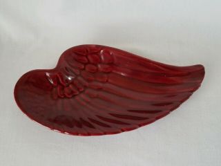 Vintage Red Wing Art Pottery Wing Shape Trinket Dish Ashtray 7.  5” Maroon Usa
