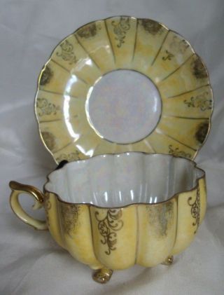 Vtg Luster Ware China,  Made In Japan Demitasse Cup Saucer Yellow Scroll Leafs
