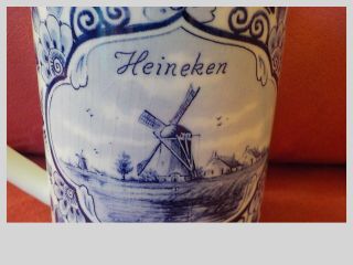 Vintage Heineken Delft Blue Stein Mug Holland Beer Wagon & Windmill 5 1/4 