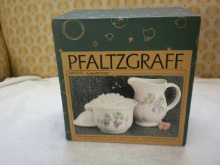 Pfaltzgraff Grapevine Pattern Sugar Bowl With Lid And Creamer Set