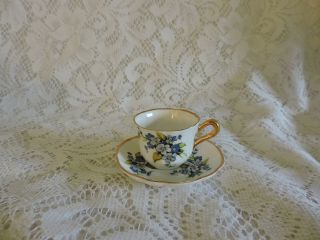 Bluebird China Miniature Blue Floral Teacup & Saucer - Made In Canada