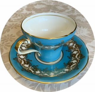 Teal Turquoise Corset Aynsley Tea Cup And Saucer 1215 Gold Filagree