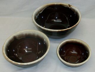 3 Vintage Pfaltzgraff " Gourmet Brown Drip " Mixing Serving Bowls Nesting