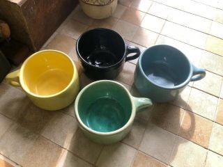 Vintage Cornelison Pottery Mugs Set Of 4 Great Colors Round Mark