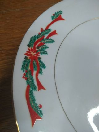 4 Poinsettia & Ribbons Fine China 7.  5 " Salad Plates W/ Gold Trim