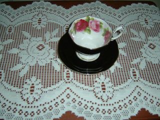 Vintage Royal Albert Tea Cup & Saucer Black With Old English Roses