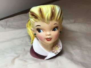 Vintage 50’s Young Girl With Pony Tail Head Vase