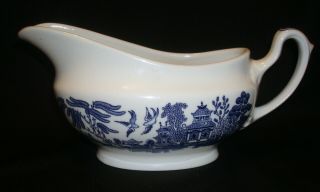 Vintage Churchill England Blue Willow Porcelain 8” Handled Gravy Boat Pitcher