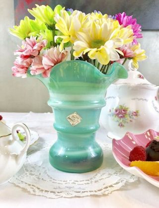 Vintage Medicine Hat Medalta Glass Vase,  Made In Canada,  Green Vase,  Gift For Her