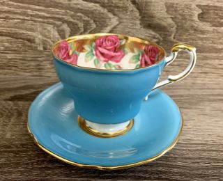Rare Hand Painted Double Warrant Paragon Bone China Cabbage Rose Tea Cup Saucer