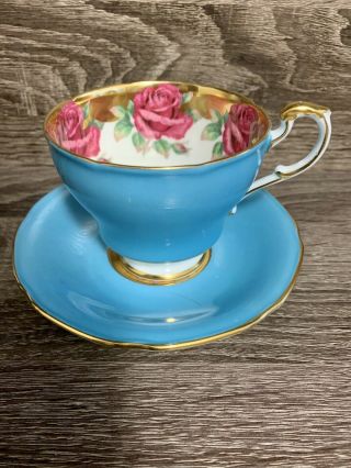 Rare Hand Painted Double Warrant Paragon Bone China Cabbage Rose Tea Cup Saucer 2