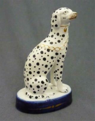 Antique Staffordshire Porcelain Dalmatian Dog Figure Cobalt Gold 5 1/4 " Tall