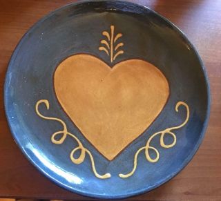 Turtle Creek Potters Morrow,  Ohio 89 - 1/2 " Redware Plate Heart - Signed Euc