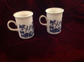 Vintage Churchill Blue Willow Set Of 2 Coffee Tea Cups Mug Made In England 4 
