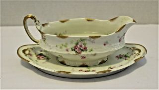 Haviland Limoges France Bone China Gravy Boat With Underplate - Pattern Unknown