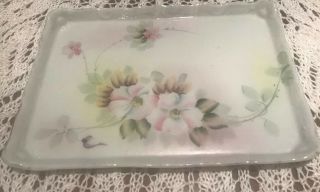 Vintage Nippon Rectangle Hand - Painted Floral Vanity Dresser Tray 8.  75” X 6.  25”