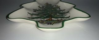Spode Christmas Tree Shaped Plate Serving Tray Dish England Green Trim Holiday 3
