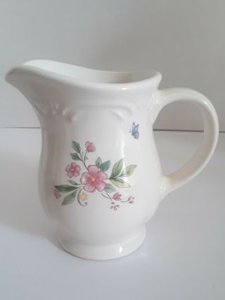 Pfaltzgraff Stoneware Creamer Cream Pitcher Pink Blue Flowers Butterfly Usa