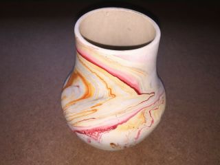 Vintage Nemadji Usa Pottery Clay Swirl Red Orange Blue Vase