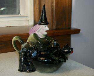 Parrington Designs Teapot Halloween Witch Riding A Bat
