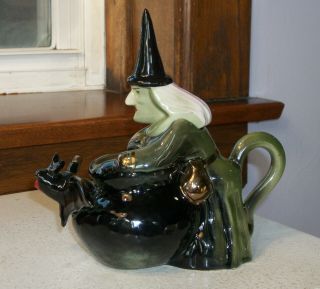 Parrington Designs Teapot Halloween Witch Riding a Bat 3