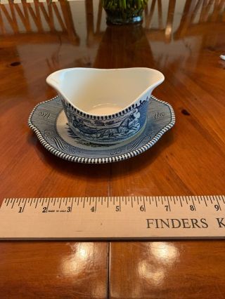 Currier And Ives Vintage China Gravy Boat And Under - Plate Flaws “oken Bucket”