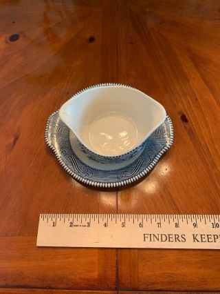 Currier And Ives Vintage China Gravy Boat And Under - plate FLAWS “Oken Bucket” 2