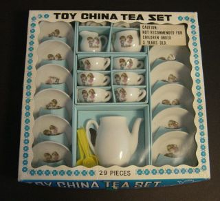 Kasuga Ware Toy China Tea Set Childrens Japan Nos Vtg Nib 29 Piece 48 - 32302