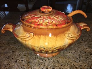 VINTAGE MAURICE POTTERY SOUP TUREEN WITH LADLE AND LID 3