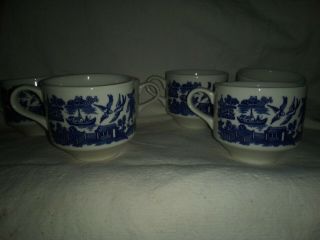 Vintage Churchill Blue Willow Coffee Tea Cups Made In England Embossed China