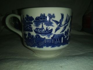 Vintage Churchill Blue Willow Coffee Tea Cups Made in England Embossed China 4