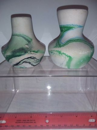 Vintage Nemadji Pottery Vase American Indian Stamped Marked Set Of 2