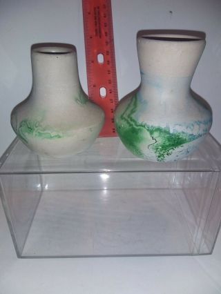 Vintage Nemadji Pottery Vase American Indian Stamped Marked Set of 2 5