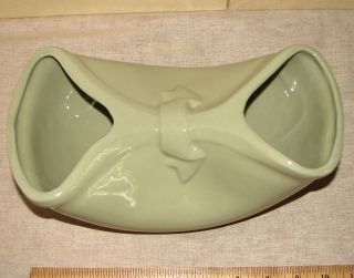 Vintage Unmarked Sage Green Stoneware Planter / Vase,  Odd Shape W/ribbon,  T100