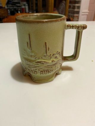 Frankoma Road Runner Art Pottery Coffee Mug Cup Footed Vintage