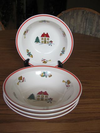 4 Jamestown China " The Joy Of Christmas " 7 " Rimmed Soup,  Cereal,  Salad Bowls