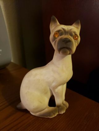 Vtg Mid Century Roselane Pottery Sparkler Dog Boxer Amber Rhinestone Eyes Figure