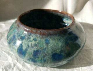 Art Pottery Bowl Planter Splatter Blue Green Decorative Collectible Round