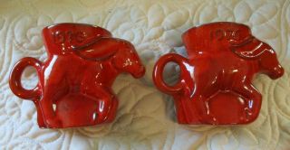 2 Frankoma Pottery Political Democrat Donkey Mug 1976 Red Glaze