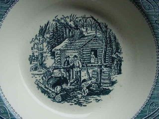 Vintage Currier and Ives 9 1/4 inch Round Vegetable Bowl,  Royal China Co. ,  Blue 2