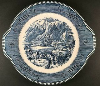 Currier And Ives " The Rocky Mountains " Tab Handle Cake Plate 10 - 3/4 " And 11 - 3/4 "