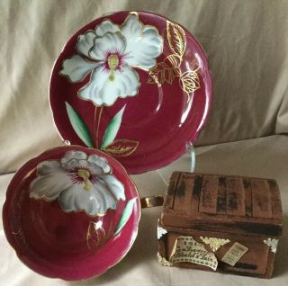 Vintage Trimont China tea cup and saucer Hibiscus flower made in occupied Japan 2