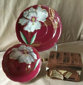 Vintage Trimont China tea cup and saucer Hibiscus flower made in occupied Japan 3