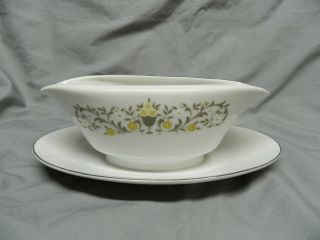 Sterling Fine China Florentine Pattern Gravy Boat With Attached Plate