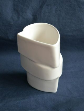 Mid - Century Modern Stack Design White Ceramic Vase Signed 5.  25 "