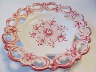HAND PAINTED RETICULATED FLORAL PLATE: VESTAL ALCOBACA PORTUGAL 2