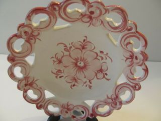 HAND PAINTED RETICULATED FLORAL PLATE: VESTAL ALCOBACA PORTUGAL 5