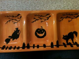 Ceramic Halloween 3 Divided Serving Tray Witch,  Black Cat & Pumpkin