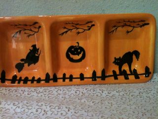 Ceramic Halloween 3 divided Serving Tray Witch,  Black Cat & Pumpkin 3