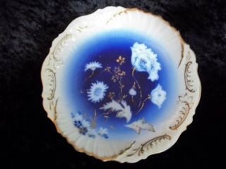 Flow Blue Bavarian Porcelain China Vintage Floral Plate Dish W/ Gold Accents